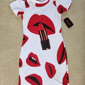 NWT ❗️ On Fire red lips white dress size small